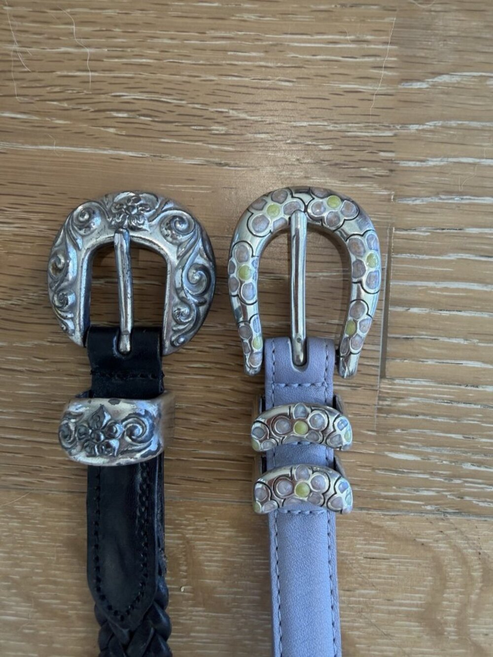 Set of 2 Women’s BRIGHTON Leather Belts M/L Purple & Black - Picture 2 of 7